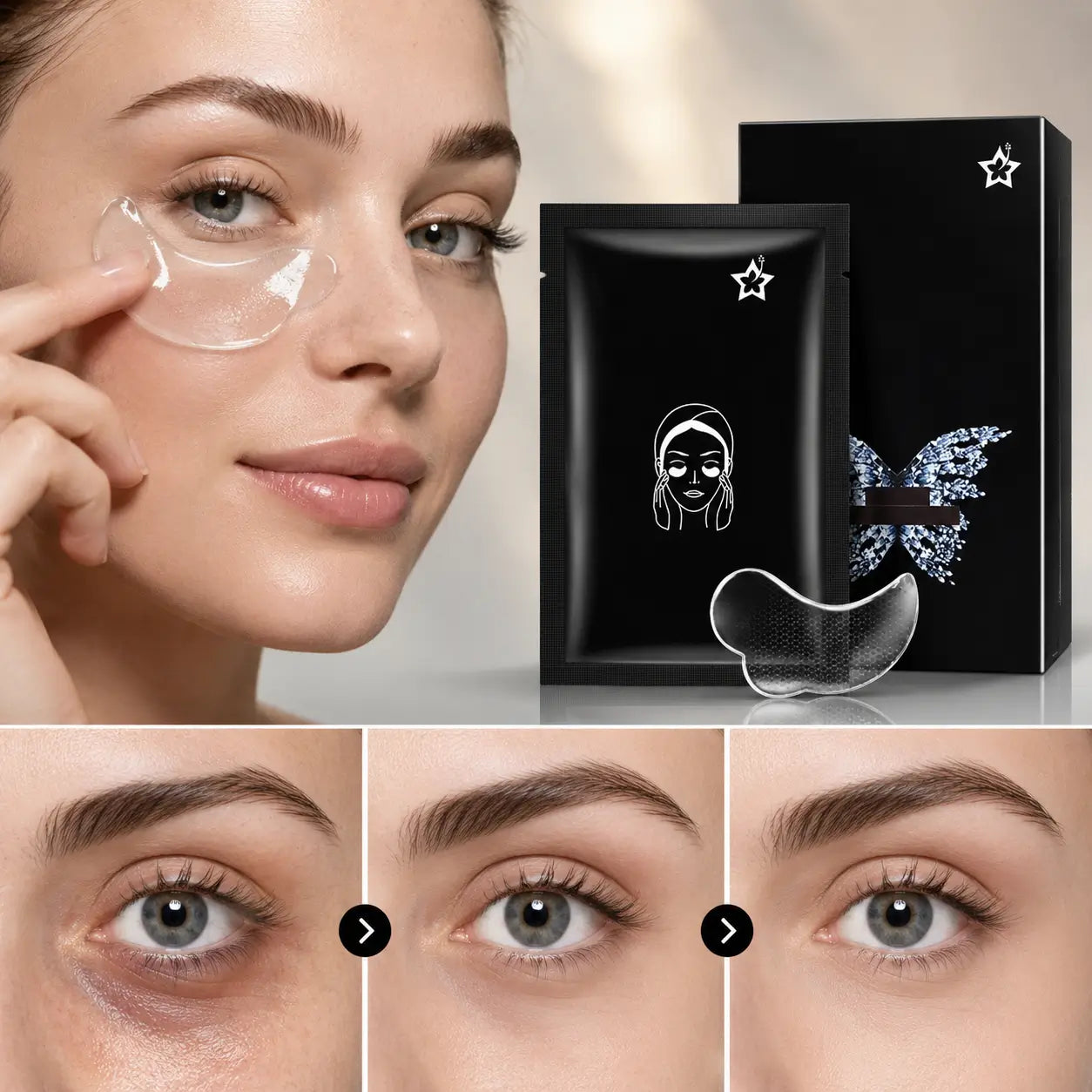 Máscara de ojos hidrogel microcristalino para reducir líneas finas, ojeras y signos de fatiga con efecto hidratante y rejuvenecedor